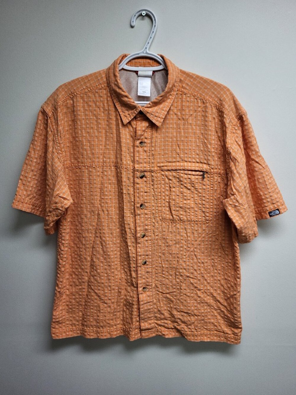 The North Face Orange Plaid Short Sleeve Button Up Shirt Medium